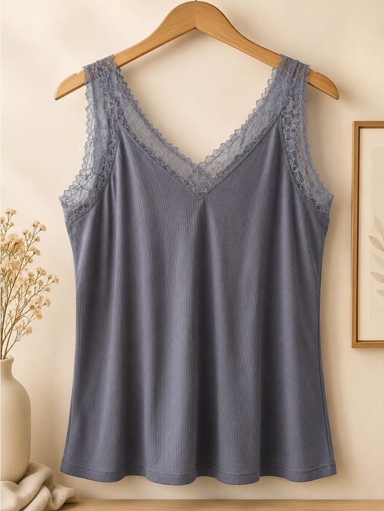Soma Tops - Soma Slate Blue Lace-Trimmed Camisole